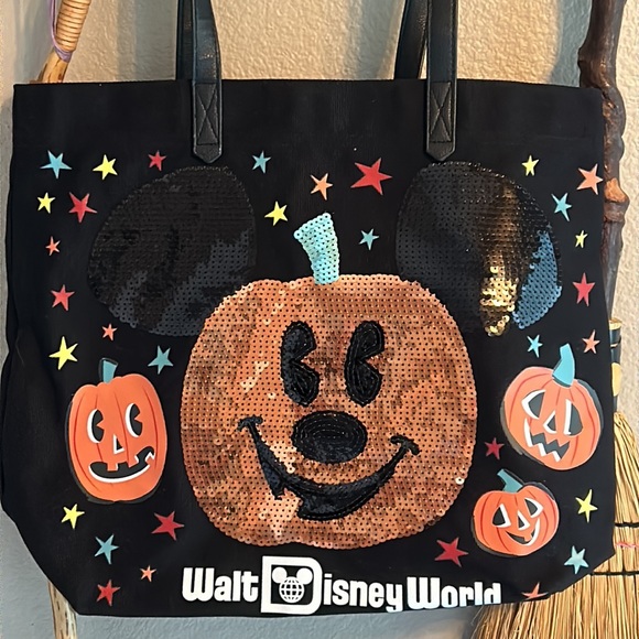 Walt Disney World Halloween Canvas Tote Bag Pumpkin Sequin original - Picture 4 of 9